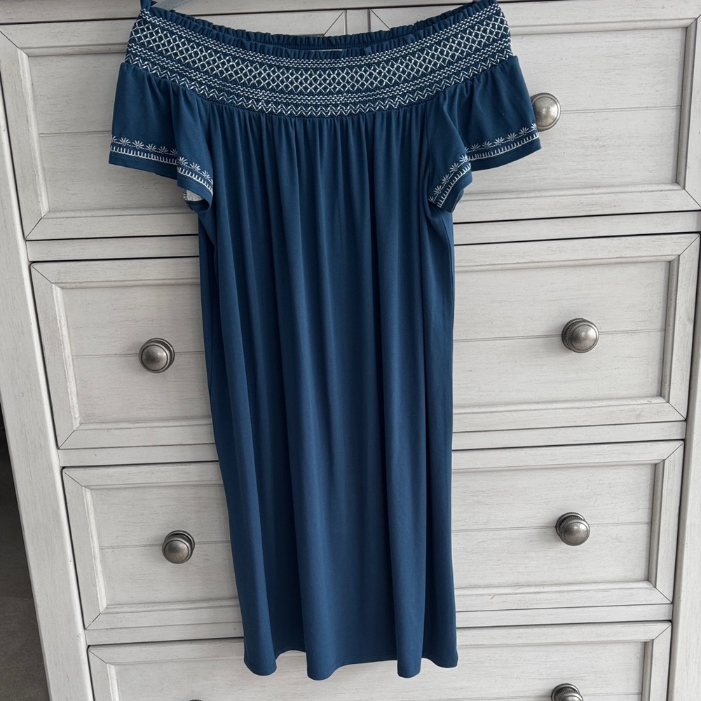 Ann Taylor Factory Blue Off-Shoulder Mini Dress SZ M